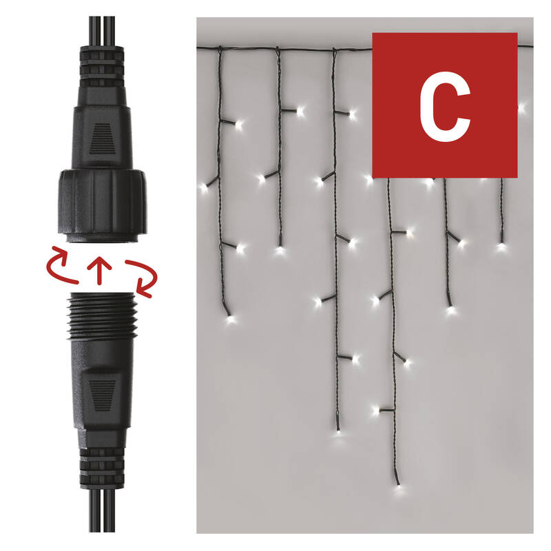 Obrázok Standard LED spojovacia vianoč. reťaz – cencúle, 2,5 m, vonkajšia, studená biela, časovač , EM_1550012003